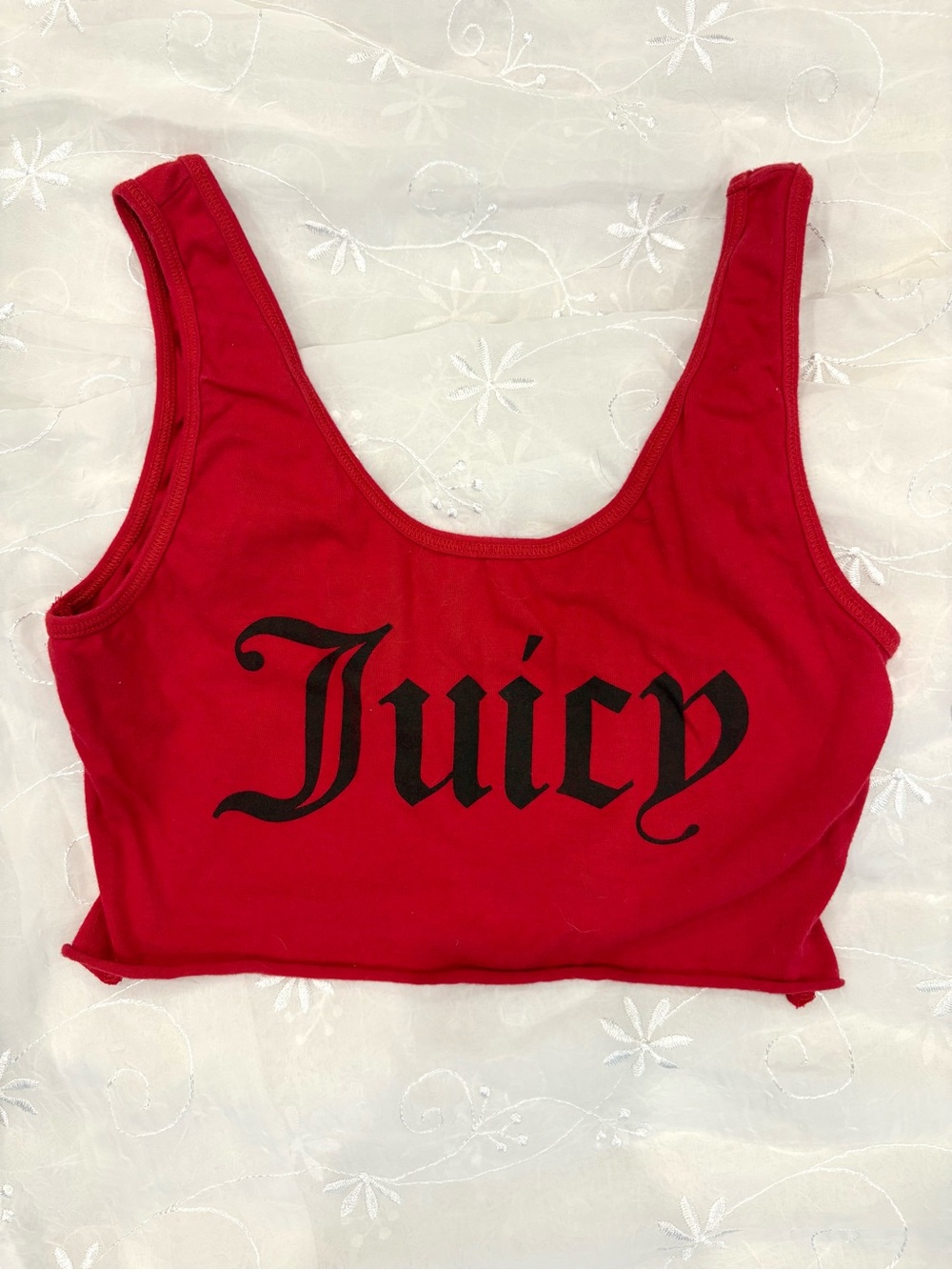 Juicy Couture Red Crop Tank Top - Bold Logo Scoop Neck